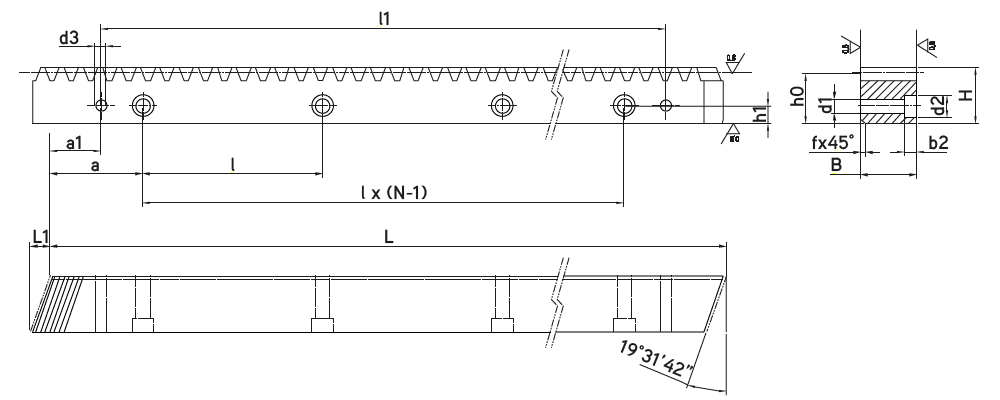 Zahnstange Modul 6, 30x30 mm